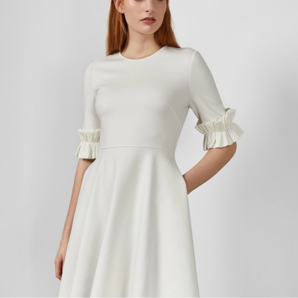 Ted Baker Ivory Long Sleeve Dress with Ruffle Detail